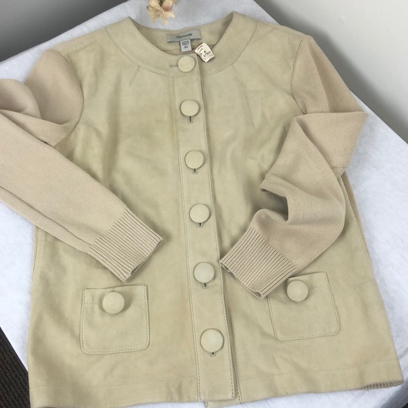 Faconnable Beige Suede Knit Cardigan Sweater - Picture 5 of 8